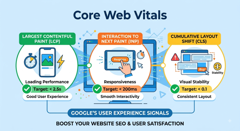 Graphic showing Core Web Vitals-most important technical seo checklist